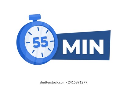 55 Minute Countdown Timer Icon Blue Stopwatch for Time Management and Productivity Concept