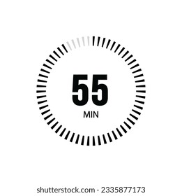 55 Minute timer clock. 55 min stopwatch icon countdown time digital stop chronometer.