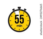 55 minute Timer, clock, stopwatch isolated icons. Countdown timer symbol. Label cooking time. Minute timer, Time measure, Chronometer, Alarm, Kitchen timer, label, sticker, stamp.  Vector illustration