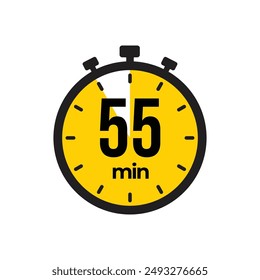 55 minute Timer, clock, stopwatch isolated icons. Countdown timer symbol. Label cooking time. Minute timer, Time measure, Chronometer, Alarm, Kitchen timer, label, sticker, stamp.  Vector illustration