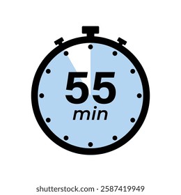 55 minute Timer, clock, stopwatch isolated icons. Countdown timer symbol. Label cooking time. Minute timer, Time measure, Chronometer, Alarm, Kitchen timer, label, sticker, stamp. Vector illustration