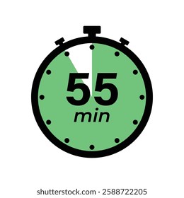 55 minute Timer, clock, stopwatch isolated icons. Countdown timer symbol. Label cooking time. Minute timer, Time measure, Chronometer, Alarm, Kitchen timer, label, sticker, stamp. Vector illustration