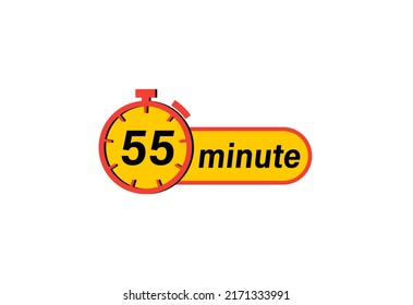 55 minute timers Clocks, Timer 55 min icon, countdown icon. Time measure. Chronometer icon isolated on white background