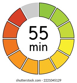 55 minutes with circle time pie diagram,concept of time,illustration,vector.