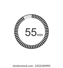55 minutes icon. Symbol for product labels. Different uses such as cooking time, cosmetic or chemical application time.
