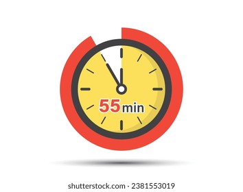 55 minutes on stopwatch icon in flat style. Clock face timer vector illustration on isolated background. Countdown sign business concept.