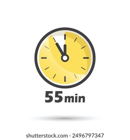 55 minutes on stopwatch icon in flat style. Clock face timer vector illustration on isolated background. Countdown sign business concept.