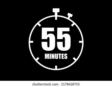 55 Minutes. Simple timer clock. Vector with black background.