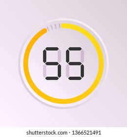 The 55 minutes, stopwatch vector icon, digital timer. Vector digital count down circle board with circle time pie diagram. Watch outline style design, designed for web and app.