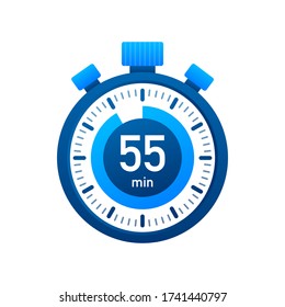 The 55 minutes, stopwatch vector icon. Stopwatch icon in flat style, timer on on color background. Vector illustration