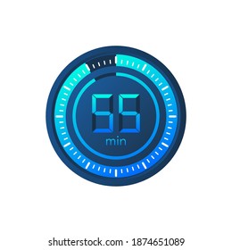 Los 55 minutos, icono del vector de cronómetro. Icono de Stopwatch en estilo plano sobre un fondo blanco. Ilustración de material vectorial.