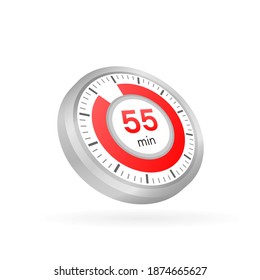 Los 55 minutos, icono del vector de cronómetro. Icono de Stopwatch en estilo plano sobre un fondo blanco. Ilustración de material vectorial.