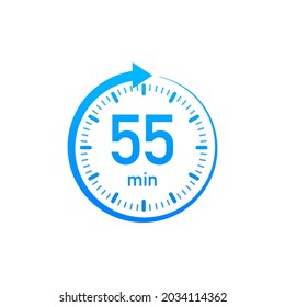 Los 55 minutos, icono del vector de cronómetro. Icono de Stopwatch en estilo plano, temporizador en fondo de color. Ilustración vectorial.