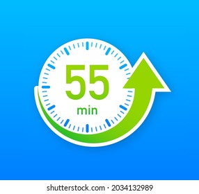 The 55 minutes, stopwatch vector icon. Stopwatch icon in flat style, timer on on color background. Vector illustration.