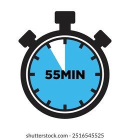 55 Minutos Ícone Do Temporizador, Design Plano Moderno. Relógio, Cronômetro, Mostrando cinquenta e cinco minutos Label. Hora da cozinha, Indicação de contagem regressiva.