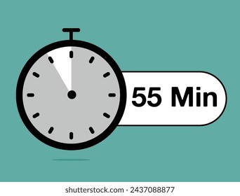 55 Minutes timer icon. Time counter stopwatch, modern clock design isolated on light background