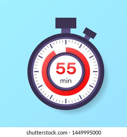 The 55 minutes timer. Stopwatch icon in flat style.