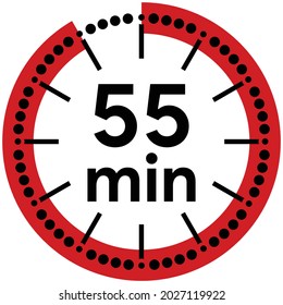 55 minutes timer. Stopwatch symbol in flat style.white circular background