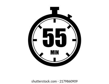 55 Minutes timers clock. Time measure. Chronometer vector icon black isolated on white background.