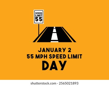 55 MPH Speed Limit Day. January 2. Yellow background. Eps 10.