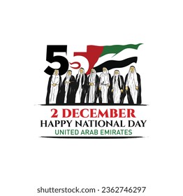 55 National Day of United Arab Emirates. Text Arabic Translation: Our National Day. December 2. UAE map symbol. Vector Logo. Eps 08. 