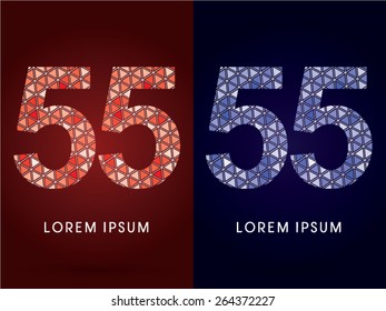 55 ,Number, Colorful font, concept mosaic pattern, graphic, vector.