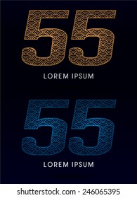55 Number ,Luxury font ,designed using gold and blue line, concept shape from water, river, sea, ocean, fish scale, logo, symbol, icon, graphic, vector.