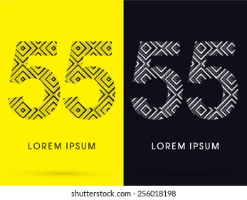 55 ,Number ,Luxury font, designed using black and white line square geometric shape, logo, symbol, icon, graphic, vector.