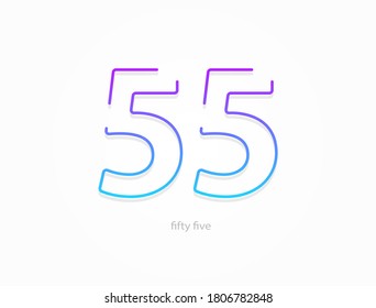 55 number, outline stroke gradient font. Trendy, dynamic creative style design. For logo, brand label, design elements, application and more. Isolated vector illustration