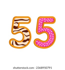 55 number sweet glazed doughnut vector illustration