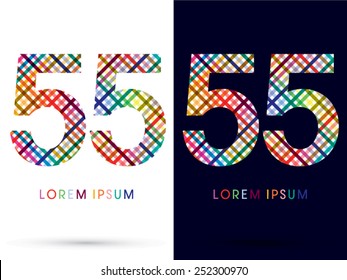 55 ,Number,colorful font,designed using colors line on white and black background, concept wicker,basket ,woven, ribbons,happy,fun,joy,fantasy,love,gift,logo, symbol, icon, graphic, vector.