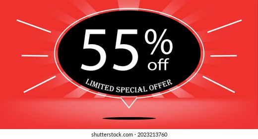 55% off black balloon and red, for limited special offer, red banner for special offers of promotions