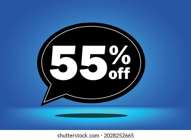 55% off - black and blue floating balloon - with blue background - banner for discount and reduction promotional offers