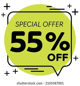 55% off - Colorful speech bubble with discount tag and special offer