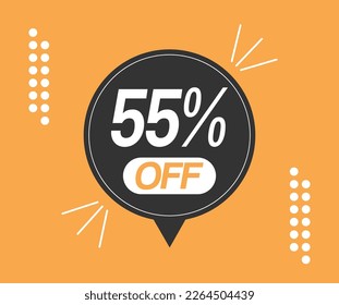 55% off discount. Floating balloon with promotion for sales on orange background. Promotional vector isolated