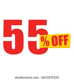55% de descuento pegatina aislada sobre fondo blanco. Etiqueta de Precio de oferta especial, Anuncio de venta, etiqueta promocional. Ilustración vectorial para marketing, publicidad y ventas minoristas