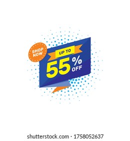 55% OFF Discount Sticker. Sale Tag Isolated Vector Illustration. Discount Offer Price Label, Vector Price Discount Symbol.shop now