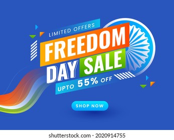 UP TO 55% Off For Freedom Day Sale Poster Design With Ashoka Wheel.