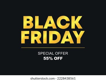 55% off. Golden Black Friday Special Offer. Vector illustration price discount. Campaign for retail, stores