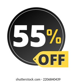 55% off limited special offer. Discount banner in red and yellow circular balloon, super discount