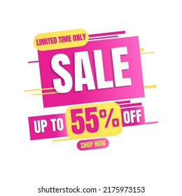 55% BIS ZU PREIS, NUR BEGRENZTE ZEIT, Verkauf. rosa und gelbes Design mit abstrakten Details in Vektorgrafik, Superrabatt