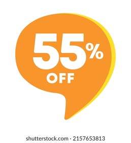 55% off. Price discount. Sale of special offers. Ad with shopping tag. Retail advertising campaign, stores. Vector illustration