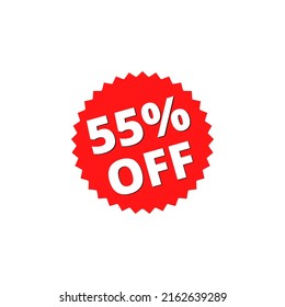 55% off with red sticker design. online discount template	