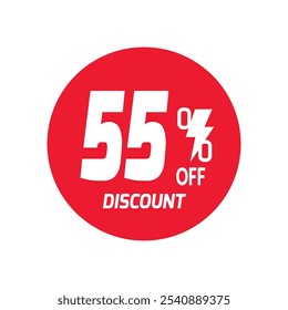 55% OFF Sale Discount Banner offer price tag. Special offer sale red label. Vector Modern Sticker Illustration Background