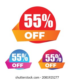 55% Off Sale Discount Tag, Sticker, Label, Sign, Price tag with 55% Percentage off. Special Offer promo design with discount sticker,discount tag,special offer 55%
