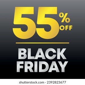 55% off. Special offer Black Friday sticker. Tag percent off price, value. Advertising for sales, promo, discount, shop. Campaign for retail, store. Vector, icon