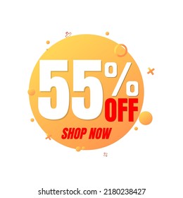 55% off, special offer, shop now. 3D orange bubble design. Super discount online coupon. vector illustration