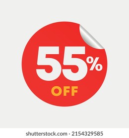 55% off. Sticker for discount sales, offer, promotion. Vector illustration on prices for shopping in store, retail.