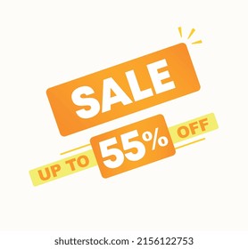 55% off. Vector illustration with offer for sales. Price discount ad. Campaign for stores, retail. For social media, poster.