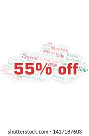 55% Off word cloud. Wordcloud made with text only.